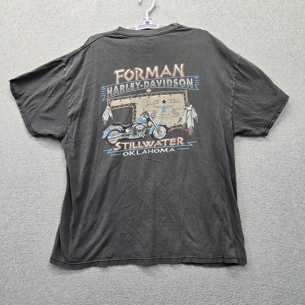 VINTAGE Harley-Davidson Men Shirt 2XL Gray Stillwater Oklahoma Eagle Logo